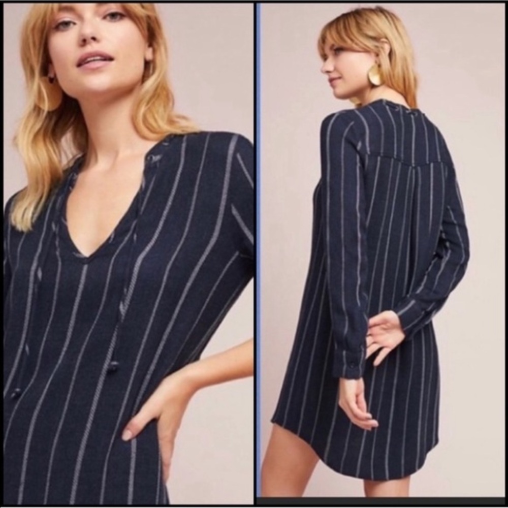 ANTHROPOLOGIES CLOTH & Stone Navy Striped Tunic Dress Size S NWOT
